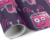 かわいいロボットピンク紫のギークの子供 ラッピングペーパー (ロールコーナー)