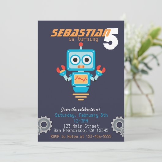 かわいいロボットボーイズ誕生会の招待 招待状 (スタンド正面)