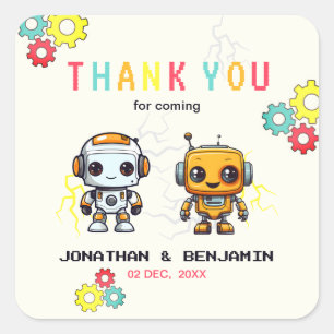 かわいいロボット一緒に関節誕生日ありがとう スクエアシール