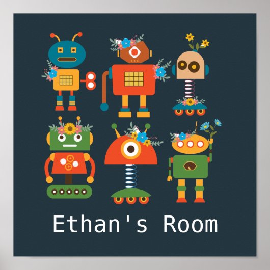 かわいいロボット子供用ルームデザイン ポスター (正面)