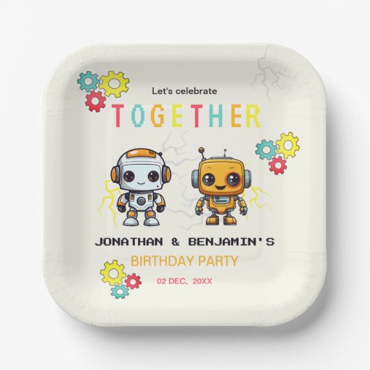 かわいいロボット少年たち共同誕生日 ペーパープレート (正面)