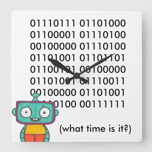 かわいいロボット時計 – バイナリ スクエア壁時計 (正面)