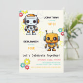 かわいいロボット未来派ボーイズ共同誕生日 招待状 (スタンド正面)