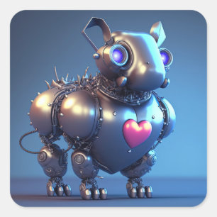 かわいいロボット犬とビッグハートバレンタインデー スクエアシール