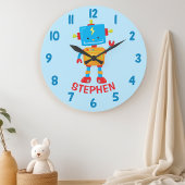 かわいいロボット科学男子寝室の壁 ラージ壁時計