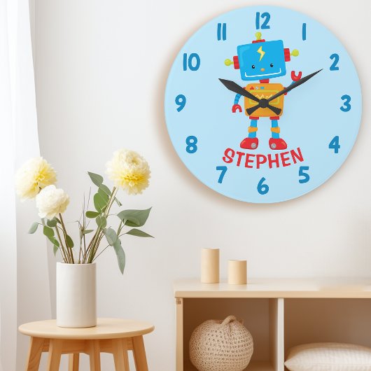かわいいロボット科学男子寝室の壁 ラージ壁時計