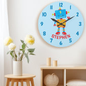 かわいいロボット科学 男の子の寝室の壁 ラージ壁時計