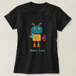 かわいいロボット花付きデザイン Tシャツ