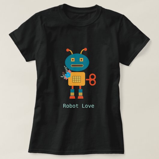 かわいいロボット花付きデザイン Tシャツ (デザイン正面)