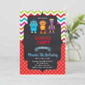 かわいいロボット誕生日パーティーの招待 招待状 (スタンド正面)