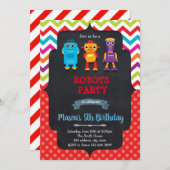 かわいいロボット誕生日パーティーの招待 招待状 (正面/裏面)