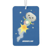 かわいいロボット飛んでいるの宇宙漫画イラストレーション カーエアーフレッシュナー (裏面)