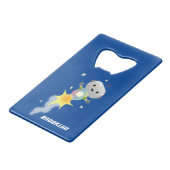 かわいいロボット飛んでいるの宇宙漫画イラストレーション クレジットカード栓抜き (裏面アングル)