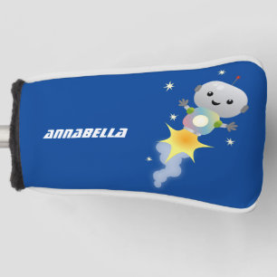 かわいいロボット飛んでいるの宇宙漫画イラストレーション ゴルフヘッドカバー