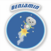 かわいいロボット飛んでいるの宇宙漫画イラストレーション シール (正面)