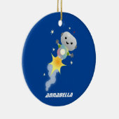 かわいいロボット飛んでいるの宇宙漫画イラストレーション セラミックオーナメント (右)