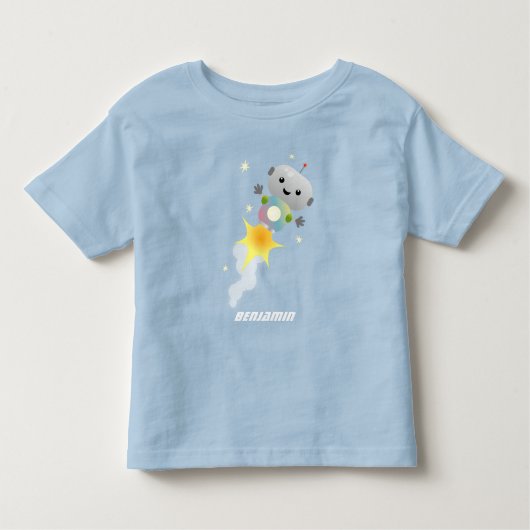 かわいいロボット飛んでいるの宇宙漫画イラストレーション トドラーTシャツ (正面)