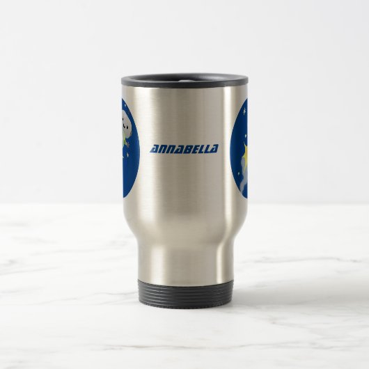 かわいいロボット飛んでいるの宇宙漫画イラストレーション トラベルマグ (中央)