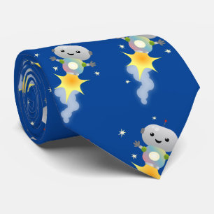 かわいいロボット飛んでいるの宇宙漫画イラストレーション ネクタイ