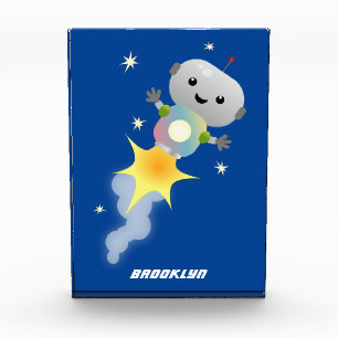 かわいいロボット飛んでいるの宇宙漫画イラストレーション フォトブロック