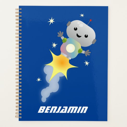 かわいいロボット飛んでいるの宇宙漫画イラストレーション プランナー手帳 (正面)