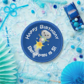 かわいいロボット飛んでいるの宇宙漫画イラストレーション ペーパープレート (パーティー)