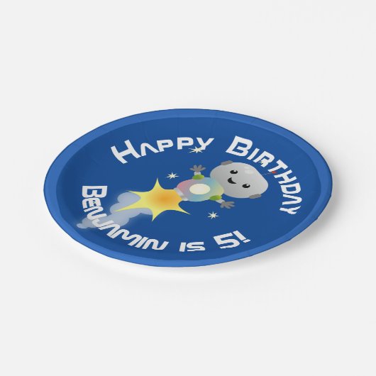 かわいいロボット飛んでいるの宇宙漫画イラストレーション ペーパープレート (アングル)