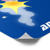 かわいいロボット飛んでいるの宇宙漫画イラストレーション ポスター (角)