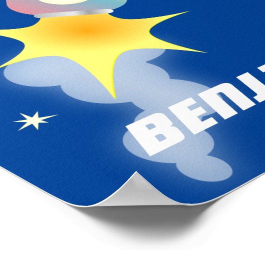 かわいいロボット飛んでいるの宇宙漫画イラストレーション ポスター (角)