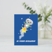 かわいいロボット飛んでいるの宇宙漫画イラストレーション ポストカード (スタンド正面)