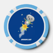 かわいいロボット飛んでいるの宇宙漫画イラストレーション ポーカーチップ (裏面)