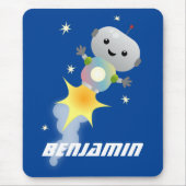 かわいいロボット飛んでいるの宇宙漫画イラストレーション マウスパッド (正面)