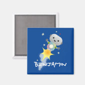 かわいいロボット飛んでいるの宇宙漫画イラストレーション マグネット (正面/裏面)