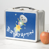 かわいいロボット飛んでいるの宇宙漫画イラストレーション メタルランチボックス (インサイチュ)