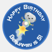 かわいいロボット飛んでいるの宇宙漫画イラストレーション ラウンドシール (正面)