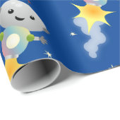 かわいいロボット飛んでいるの宇宙漫画イラストレーション ラッピングペーパー (ロールコーナー)