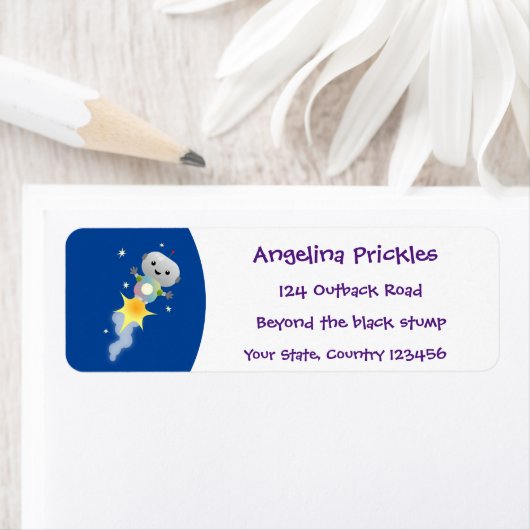 かわいいロボット飛んでいるの宇宙漫画イラストレーション ラベル (インサイチュ)