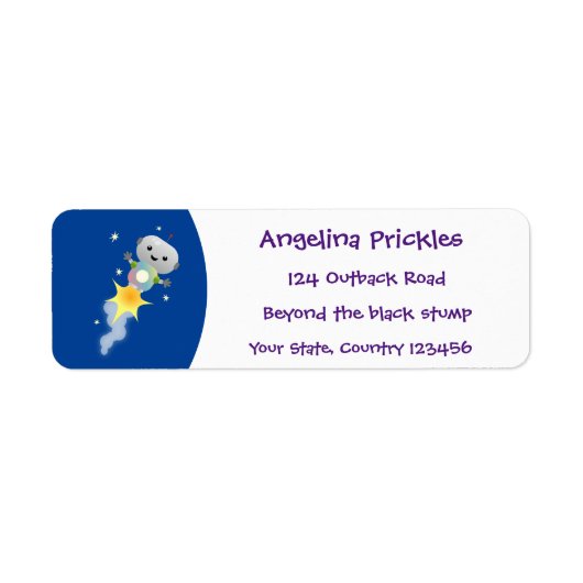 かわいいロボット飛んでいるの宇宙漫画イラストレーション ラベル (正面)