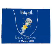 かわいいロボット飛んでいるの宇宙漫画イラストレーション ラージペーパーバッグ (裏面)