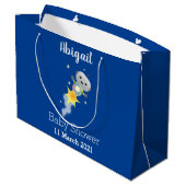 かわいいロボット飛んでいるの宇宙漫画イラストレーション ラージペーパーバッグ (裏面アングル)