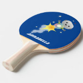 かわいいロボット飛んでいるの宇宙漫画イラストレーション 卓球ラケット (正面アングル)