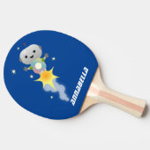 かわいいロボット飛んでいるの宇宙漫画イラストレーション 卓球ラケット (横)