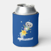 かわいいロボット飛んでいるの宇宙漫画イラストレーション 缶クーラー (缶正面)