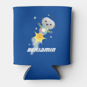 かわいいロボット飛んでいるの宇宙漫画イラストレーション 缶クーラー (正面)