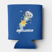 かわいいロボット飛んでいるの宇宙漫画イラストレーション 缶クーラー (裏面)