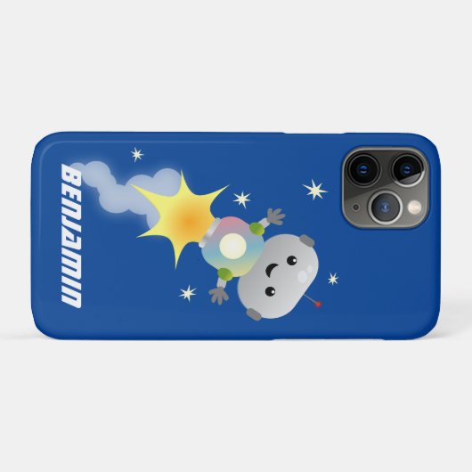 かわいいロボット飛んでいるの宇宙漫画イラストレーション Case-Mate iPhoneケース (裏面(横))