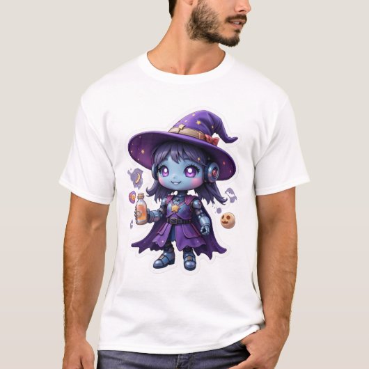 かわいいロボット魔女ガールかわいいSFソーセレスティー Tシャツ (正面)