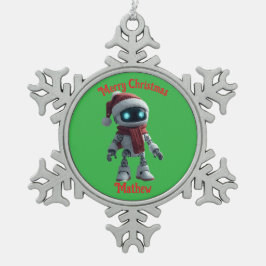 かわいいロボット クリスマス スノーフレークフレーム オナメント スノーフレークピューターオーナメント