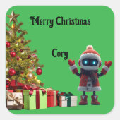 かわいいロボット クリスマス ホリデー ステッカー (正面)