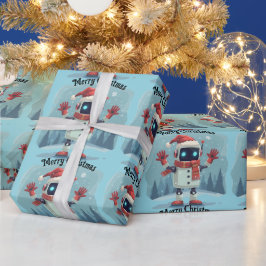 かわいいロボット クリスマス ホリデー テック ギフト包装紙 ラッピングペーパー